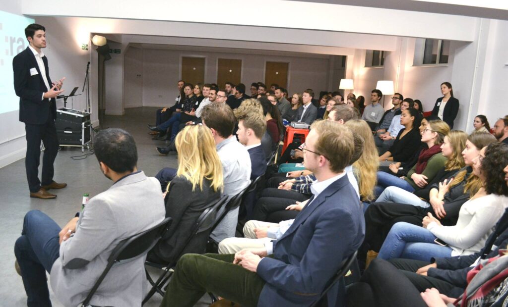 Vice-Chair John McStravick presents at an Agora conference in London in 2017.